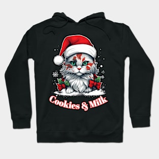 Cookies & Milk - Christmas Cat - Winter Holiday Hoodie